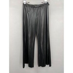 Vintage 70s Liquid Metal Metallic Wide Leg Pants Women M L Black Shiny Disco